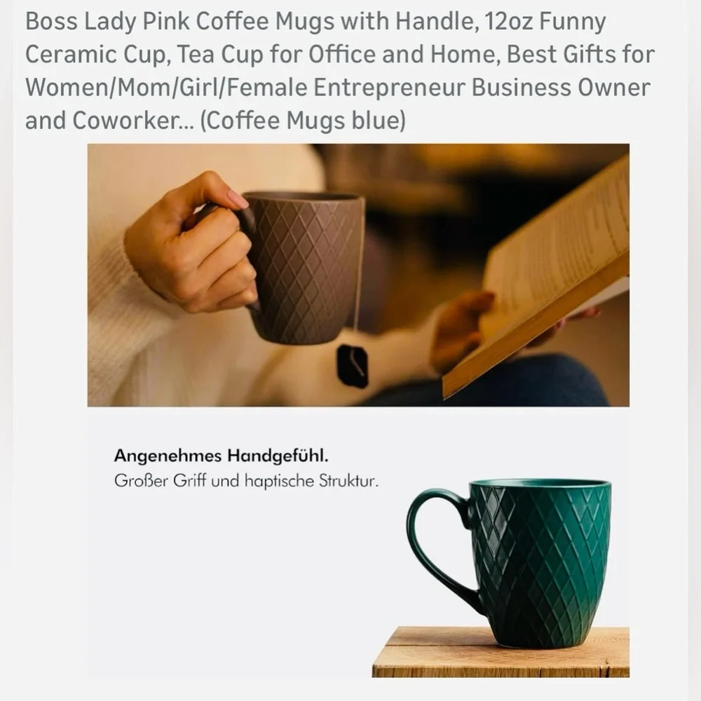 KIVY Minimalist Matte Ceramic Mug Set Of 3: Textured Diamond Pattern 14oz